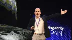Ivan Bofarull during his keynote speech at Singularity Summit